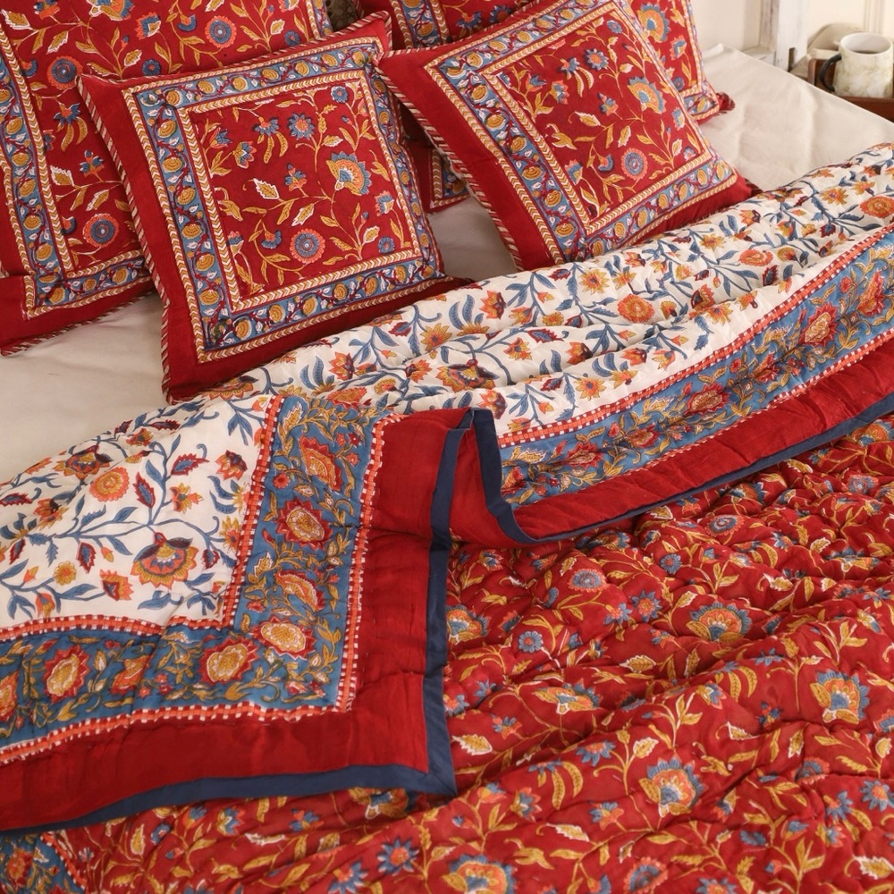 Indian Jaipuri Block Print Quilt Printed Reversible Razai Cotton Handmade Floral
